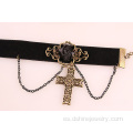 Tobillera de encaje de terciopelo negro con cruz colgante tobillera pulsera